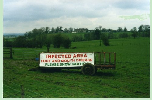 Carteles en ganaderas inglesas afectadas por fiebre aftosa