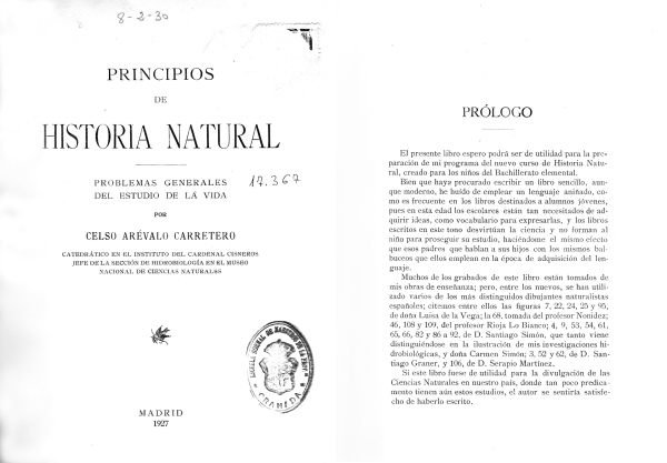 Principios de Historia Natural de Celso Arvalo Carretero